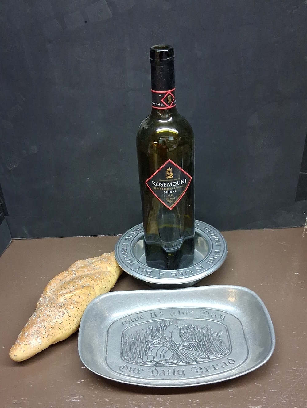 Vintage Wilton Pewter "Give Us This Day Our Daily Bread & Wine pewter trays